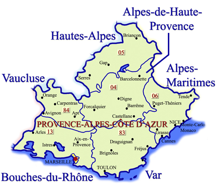 Map of Provence-Alpes-Cote d'Azur